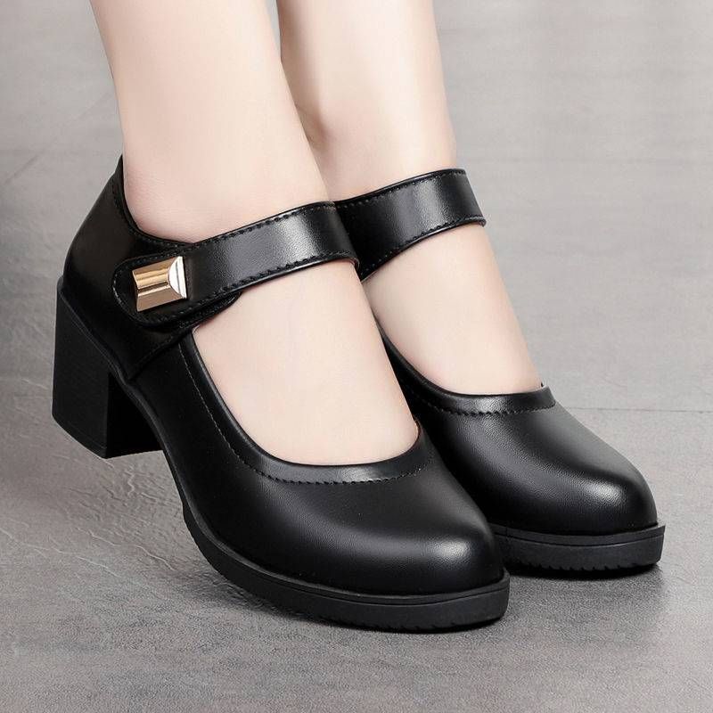 Women's Comfortable Slip-On Loafers With Chunky Heel – Breathable PU Work Shoes For Spring & Summer, Soft Rubber Sole Casual Shoes In Black_vogvips.com