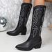 Large Size Autumn Western Embroidered High Top Pointed Cowboy Boots, Thick Heel Side Zipper Knight Boots_vogvips.com