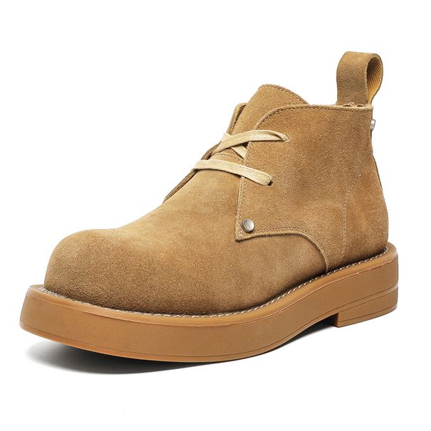 Men's Leather Rhubarb Boots Retro Martin Boots Breathable Thick-soled Heightening Tooling Short Boots_vogvips.com