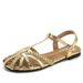Women's Summer New Style Woven Sandals, Flat French Hollow Roman Pig Cage Buckle Sandals_vogvips.com