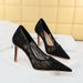 Banquet Women's Shoes Slim High Heels Shallow Mouth Pointed Toe Stiletto High Heels Mesh Hollow Lace Single Shoes_vogvips.com