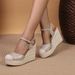 Women's Chunky Heel Mule Sandals With Platform & Open Back - Breathable Linen-Wrapped Sole For Spring & Summer - Black & Beige _vogvips.com