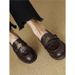 Black Camellia Loafers 2024 Autumn New Soft British Style Slip-On Metal Buckle Thick Sole Single Small Leather Shoes_vogvips.com