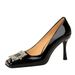 7792-3K82 Korean Version Banquet Women's Ultra-high Heels, Shallow Cut Patent Leather Square Toe Metal Rhinestone Buckle_vogvips.com