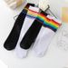 Fashion Socks For Children White Colorful Rainbow Striped Mid Tube Cotton Socks Hip Hop Style Matching Socks Student Performance Socks_vogvips.com