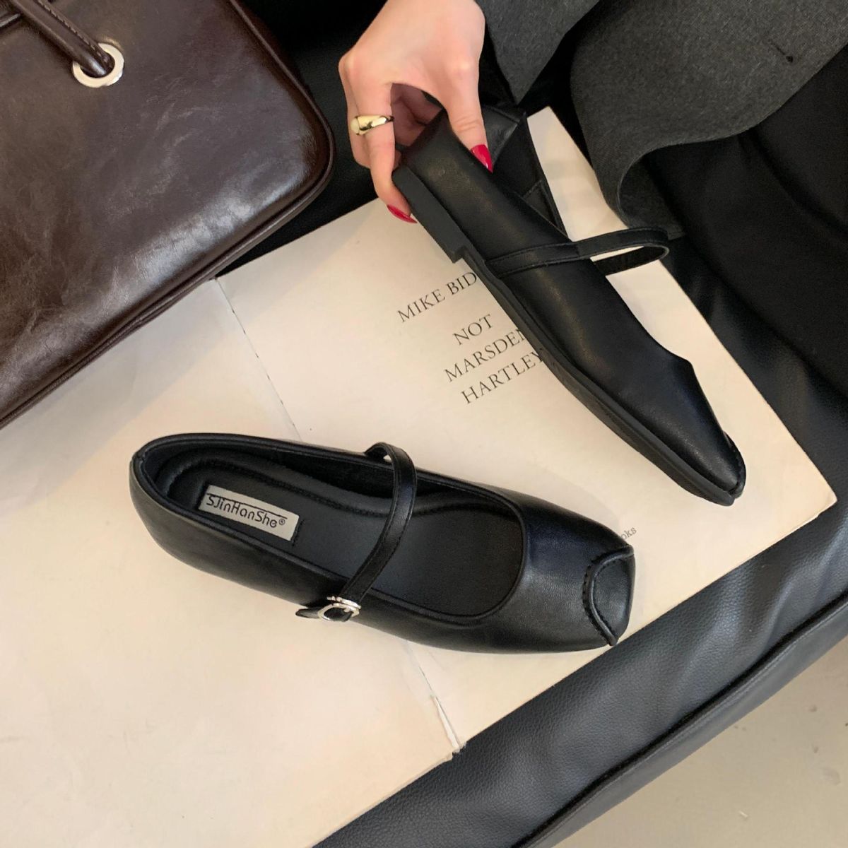 Spring And Autumn New Women S Mary Jane Flat Square Toe Granny French Style Elegant Single Strap Shoes For_vogvips.com
