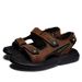 Summer Casual Top Layer Cowhide Convenient Velcro Soft Grip Non Slip Black Sandals Men's Sports Version_vogvips.com