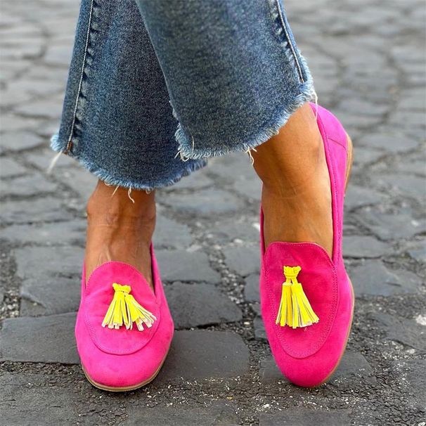 Women's Casual Loafers With Fringe Detail - Round Toe Slip-On Flats In Soft Suede, Lightweight & Comfortable For Spring/Fall" _vogvips.com