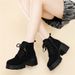 Women's Short Boots 2025 Autumn And Winter New Beaded Short Boots, Fashionable Frosted Chunky Heel Thick-soled Martin Boots, Cotton Shoes_vogvips.com