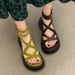 Women's Platform 2026 Summer New Style, Thick-soled, Height-increasing, Hollow Design, Cross-strap Roman Sandals_vogvips.com