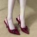 Red Patent Leather Pointed Bow Sandals Women's Spring And Autumn French Light Mouth Thin Heel One-word High Heels Women_vogvips.com