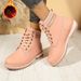 Women's Chunky Heel Ankle Boots With Faux Fur Lining - Slip-Resistant Round Toe Casual Winter Shoes For Women (Black, Brown, Beige, Pink, Yellow)_vogvips.com