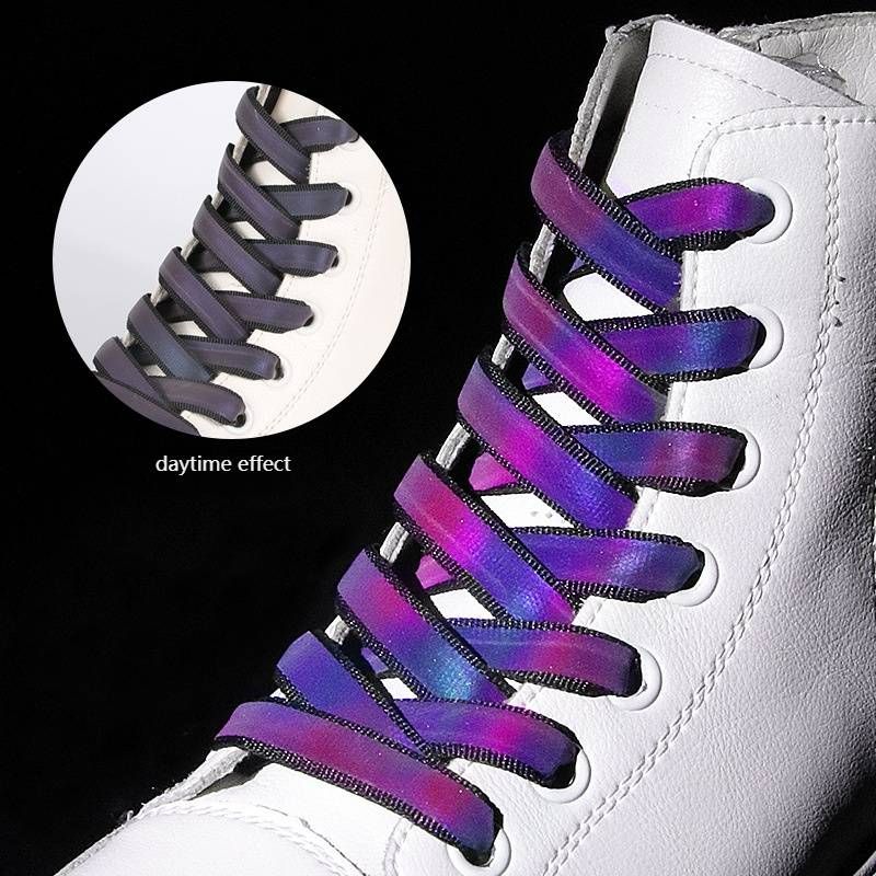 Holographic Rainbow Reflective Shoelaces – Prismatic Color-Shifting (Black & White Trim Options) – 80cm To 160cm Lengths_vogvips.com