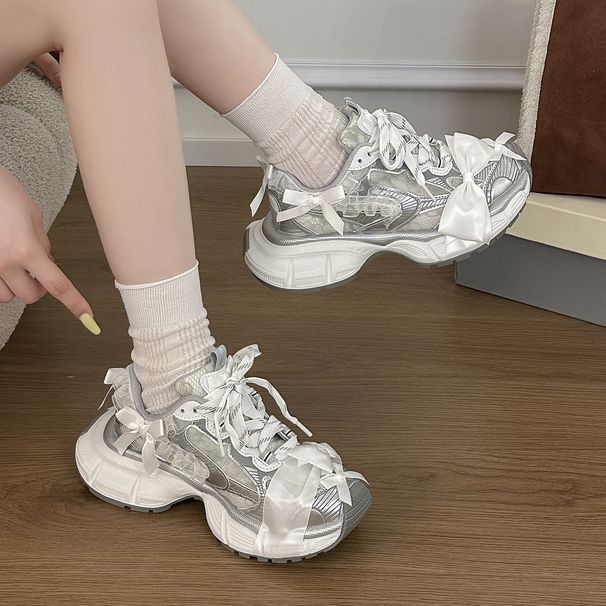 Women's Parisian Bow Platform Chunky Shoes Mesh Breathable Low Top Casual Sports Summer New Style 2026_vogvips.com