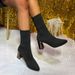 Pointed Toe Fly Knit Stretch 2025 Autumn Winter Plus Size High Chunky Heel Short Boots Women_vogvips.com