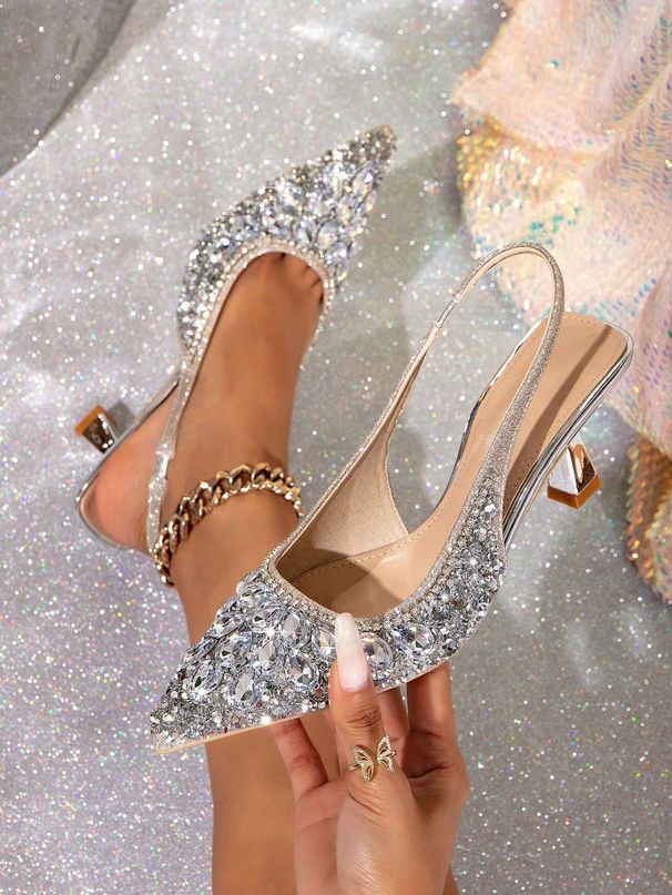 Cross-border Exclusive Supply Of European American Fashion Pointed-toe Backless High-heeled Rhinestone Sandals, Evening_vogvips.com