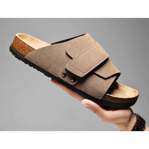 Shoes Cork Soled Sandals For Men And Women The Same 2024 New Leather Double-breasted Flip-flops Retro Shoes_vogvips.com
