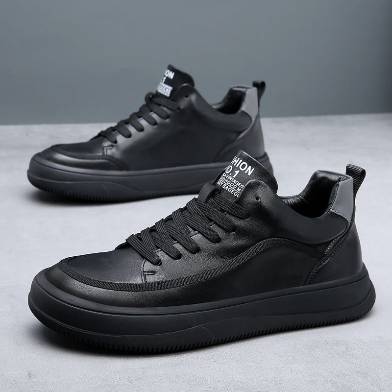 Men's High Top Board Shoes Premium Genuine Leather Thick Sole Warm Lining Fashion Sneakers Versatile Casual Winter Cotton Shoes_vogvips.com
