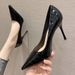 MTX 966-3 Korean Style Checkered Patent Leather French Pointed Toe Heel Pumps Elegant Party Shoes Ultra High Heels_vogvips.com