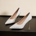 6681J Elegant Pointed Toe Shimmering High Heels, Shallow Heel Bridal Shoes, French Evening Style, High-End Single Shoes_vogvips.com