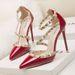 Women's Pumps Sexy Nightclub Stiletto High Heels For Women With Shallow Mouth, Pointed Rivets, Hollow Straps, Women's Shoes_vogvips.com