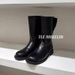 Korean Genuine Leather Round Toe Niche Mid-Calf For Women, Chunky Heel Riding Boots, 2025 Autumn Winter Slimming Brown_vogvips.com