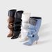 Women's Shoes Rivet Buckle Splicing Two Way Wear Stiletto High Heel Denim Pleated Pile Boots Female Personality Hot Girl Fashion Long Boots Female_vogvips.com