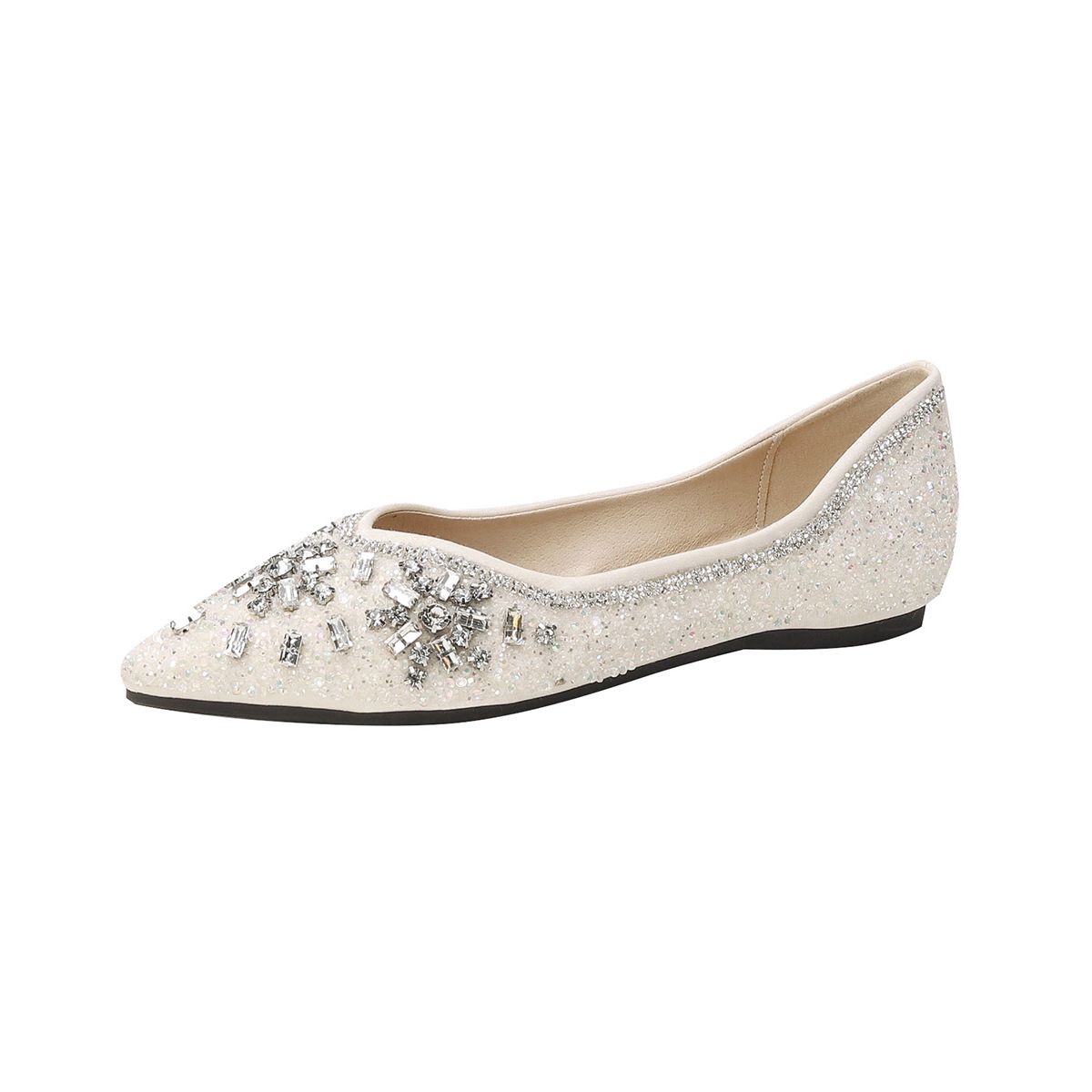 Pointed Single Shoes Female Rhinestone Shallow Mouth One Pedal Temperament Fairy Wind Doudou Shoes Soft Sole_vogvips.com