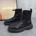 Unisex PU Leather Mid-Calf Martin Boots With Thick Sole & Fleece Lining - Waterproof Slip-Resistant Winter Boots For Men & Women (Black)_vogvips.com