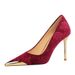 3739-20 Style Banquet Women's Xishi Suede Flower Embossed Metal Pointed High Heels Single Shoes_vogvips.com