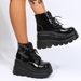 European And American Trade Thick-Soled Large Size Short-Tube Lace-Up Martin For Women Wedge Patent High Heel Thin_vogvips.com
