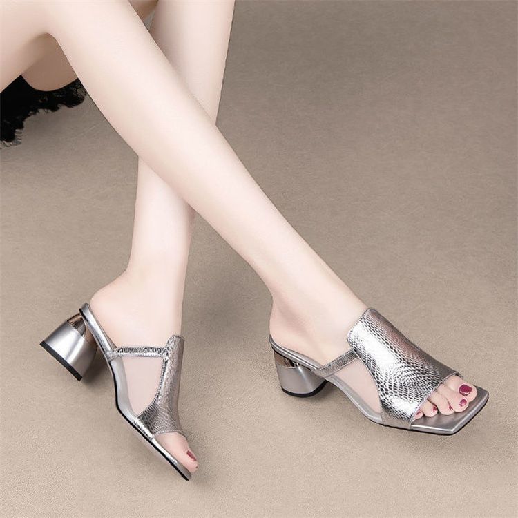 Women's Shoes Fashion Breathable High Heel Thick Heel Fashionable And Comfortable Square Head One Word Sandals Large Size Sandals For Women Summer_vogvips.com