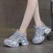 2519 European Style Mesh Breathable Rhinestone Dad Sneakers For Women Ins Trend 2025 Summer New Thick-Soled Casual Shoes_vogvips.com