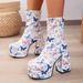 2022 New Large Size Denim Short For Women, Square Toe, Waterproof Platform, High Heel, Fashion Thick Sole Women's Boots_vogvips.com