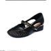 4cm Genuine Soft Leather French Hollow-out Summer Women's Shoes, Breathable And Stylish, Woven Round-toe, Single-strap,_vogvips.com