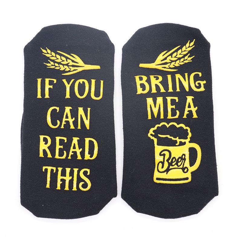 Mid-tube cotton socks sole letter dot adhesive non-slip floor socks casual sports creative beer socks_vogvips.com