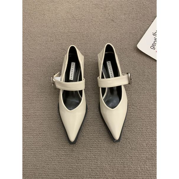 2025 Spring And Autumn New Pointed Coarse Heel Versatile Low Order For Women With One Button Soft Leather Single Shoes_vogvips.com