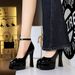 Women's Chunky Heel Round Toe Pumps With Double Waterproof Platform And Patent Leather Straps - Elegant Evening Shoes For Spring & Autumn_vogvips.com