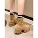 Platform Height Increasing Martin For Women, British Style Yellow 2025 Autumn Winter New Thick Heel Short Boots, Lace-up_vogvips.com