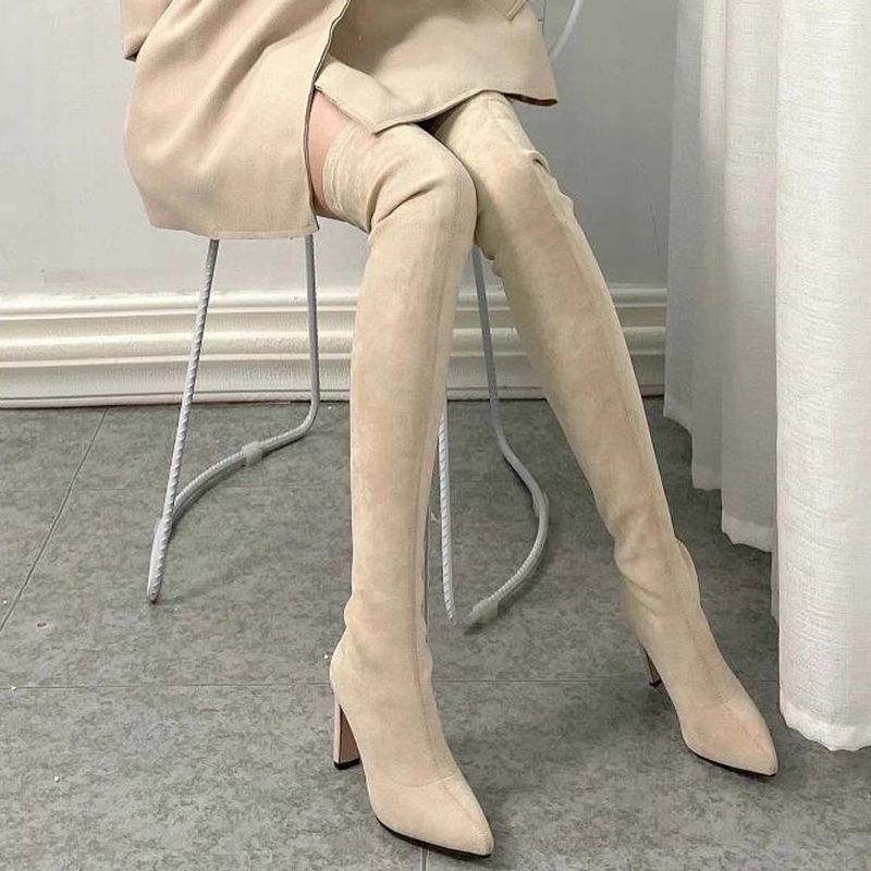 Women's Over-The-Knee Stretch Boots - Slimming Suede Thigh High Boots With 8cm Block Heel | All-Day Comfort & Style_vogvips.com