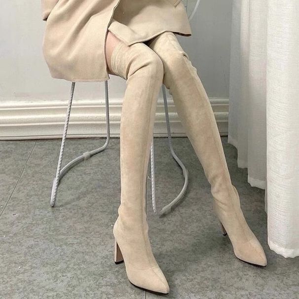 Women's Over-The-Knee Stretch Boots - Slimming Suede Thigh High Boots With 8cm Block Heel | All-Day Comfort & Style_vogvips.com
