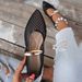Four-color Mesh Shallow With A Pointed Toe Design Gold Bead Decorations, Stylish And Eye-catching Mary Jane Shoes_vogvips.com