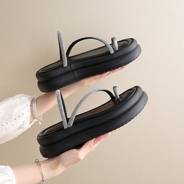 TEH3812 Rhinestone Flat Toe Clip Sandals For Women 2025 Summer Outdoor Niche Fashion High-end Design Sense With Dress_vogvips.com