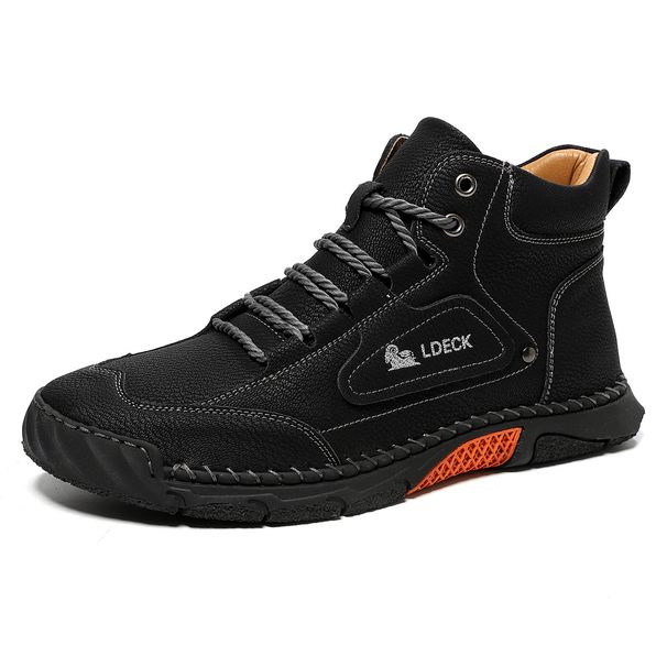 Plus-Size Men's Leather Boots, Men's Fashion Stitched Shoes, Flat Lace-Up Martin Boots, Outdoor High-Top Shoes 6317_vogvips.com