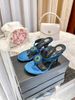 Retro Flower Rhinestone Thong Heeled Sandals Blue_vogvips.com