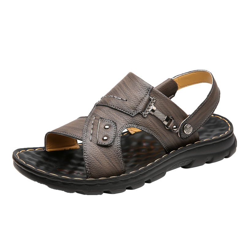 Men's Summer Casual Leather Outdoor Antiskid Beach Slide Fashion Breathable Walking Sandals New Leisure Walk Roman Flats_vogvips.com