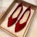 Pointed Toe Single For Women, Red Flat Spring New Style, Versatile French Style Shallow Mouth Loafers, Soft Sole Wedding_vogvips.com