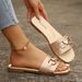 Women's New Fashion Slippers Classic Temperament With Solid Color Metal Decoration Square Head Flat Sandals_vogvips.com