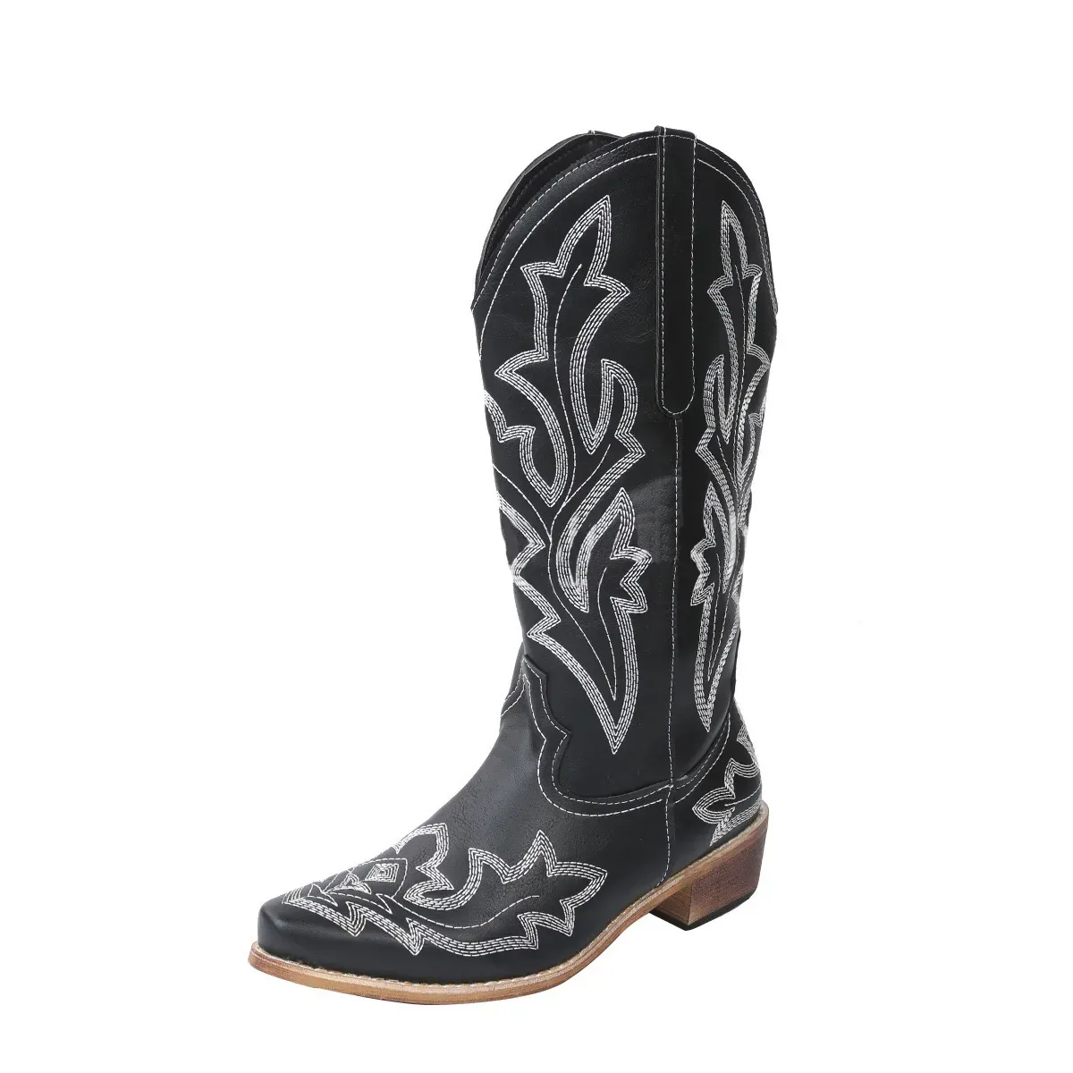 Embroidery Cowboy For Knee High Med Calf Vintage Western Cowgirl Boots Women Heeled Casual Shoes Autumn Block Heel_vogvips.com