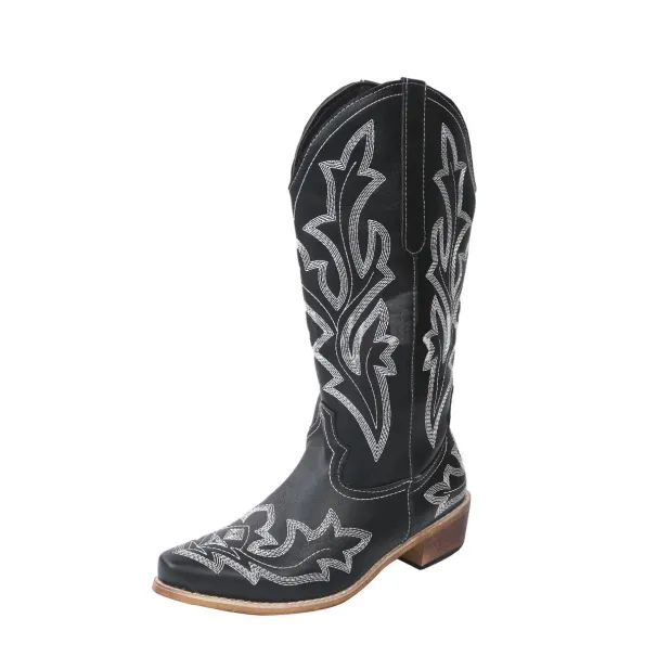 Embroidery Cowboy For Knee High Med Calf Vintage Western Cowgirl Boots Women Heeled Casual Shoes Autumn Block Heel_vogvips.com